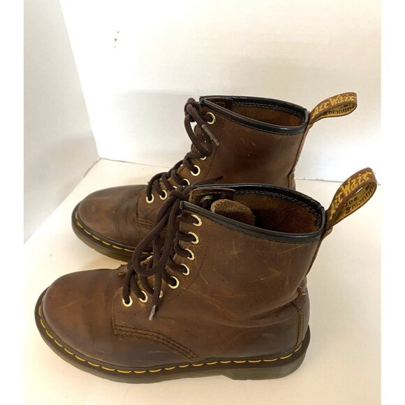 Doc Martens Womens 7 Men 5.5 Crazy Horse Boots Brown Leather EUC - Picture 7 of 10